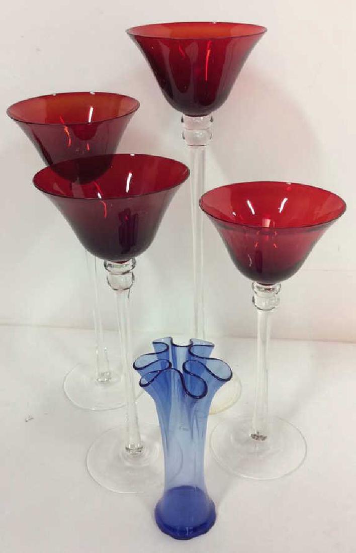 Red glass candle holders blue vase Tall red glass (1 of 5)