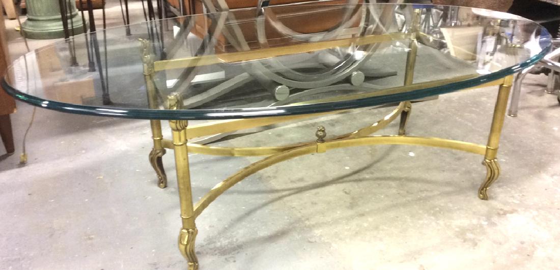 Vintage Brass & Glass Coffee Table Beveled oval glass (1 of 9)