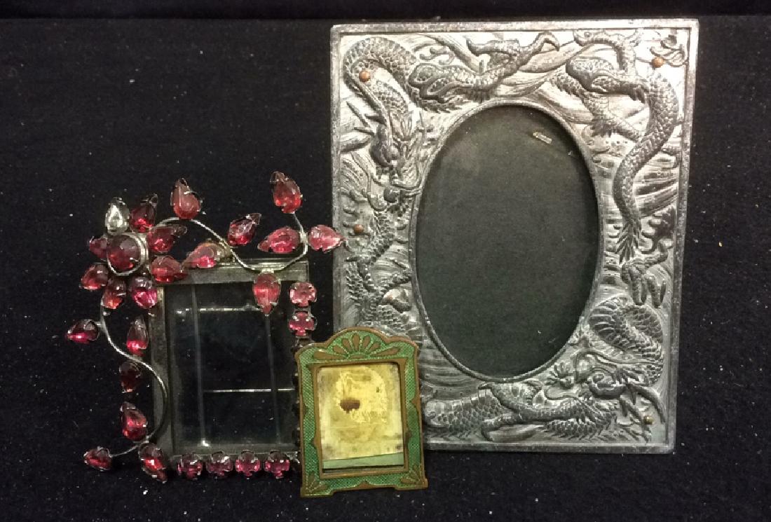 3 Antique Metal Enamel Stone Picture Frames First is (1 of 10)