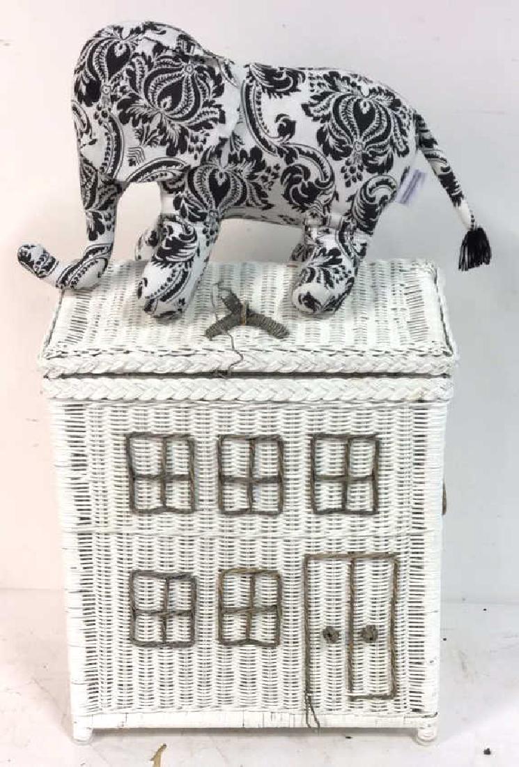 White Wicker Hamper And Stuffed Elephant (1 of 10)