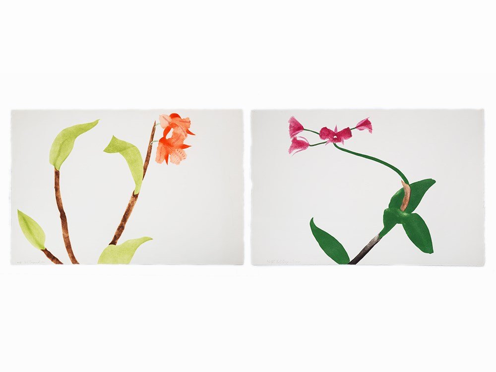 Ed Baynard, Orchid/Red Orchid, pair of aquatints, 1980: Ed Baynard (AMERICAN, 1940) Orchid; Red Orchid Pair of aquatints on wove paper 1980 Signed and dated in pencil, lower left (each) (i) Numbered AP VI in pencil, lower left; (ii) Numbered AP III in penc