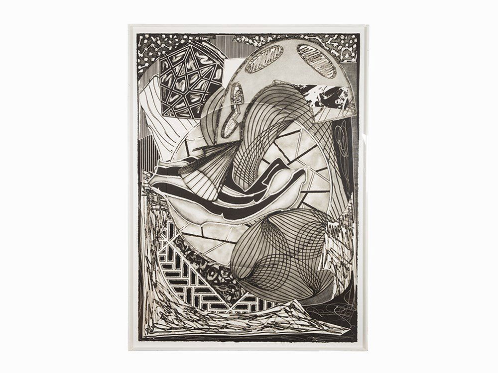 Frank Stella, The Cabin, Ahab and Starbuck, etching,: Frank Stella (AMERICAN, 1936) The Cabin, Ahab and Starbuck Color etching and aquatint with carborundum and relief printing on TGL handmade 1991 Signed and dated in pencil, lower left Numbered AP 7 in