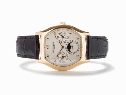 Patek Philippe Perpetual Calendar, Ref. 5040J, c. 2000: Patek Philippe Perpetual Calendar Ref. 5040 J Switzerland, circa 2000 Automatic movement, calibre 240 Q; 27 jewels, hour, minute, second, perpetual calendar Silver dial, Gold Breguet hands 18kt Yellow