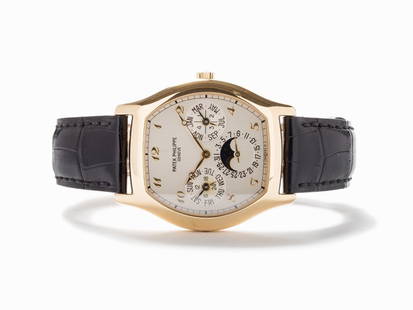 Patek Philippe Perpetual Calendar, Ref. 5040J, c. 2000: Patek Philippe Perpetual Calendar Ref. 5040 J Switzerland, circa 2000 Automatic movement, calibre 240 Q; 27 jewels, hour, minute, second, perpetual calendar Silver dial, Gold Breguet hands 18kt Yellow