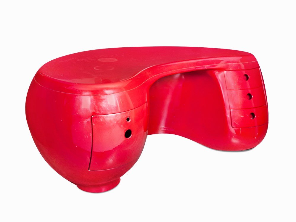 Maurice Calka, “Boomerang Desk”, France, 1969: Injection molded plastic and fiberglass France, 1969 Maurice Calka (1921-1999) Manufactured by Leleu Deshays Signed with molded manufacturer’s mark: “Creation M. Calka Edition Leleu Deshays” Mod