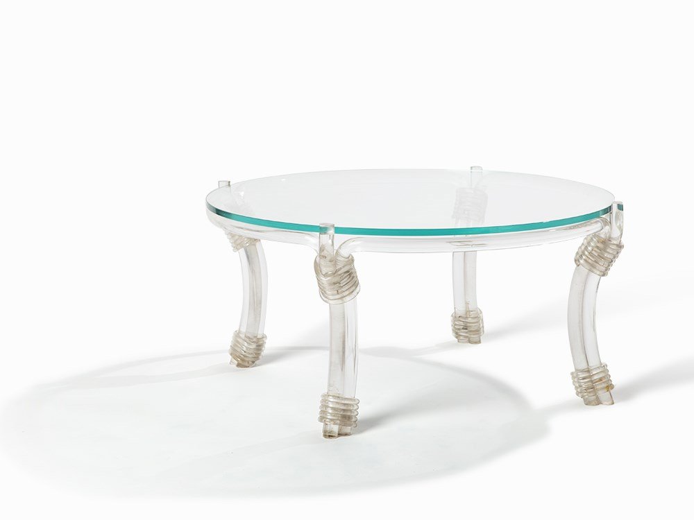 Ladislas Medgyes, Table, Helena Rubenstein Coll., USA,: Plexiglas and glass USA, circa 1941 Ladislas Medgyes (1892-?) Manufactured by Rohm & Haas Hollywood Regency style Provenance: Helena Rubenstein Estate, Parke-Bernet Galleries, April 22,1966 Literature