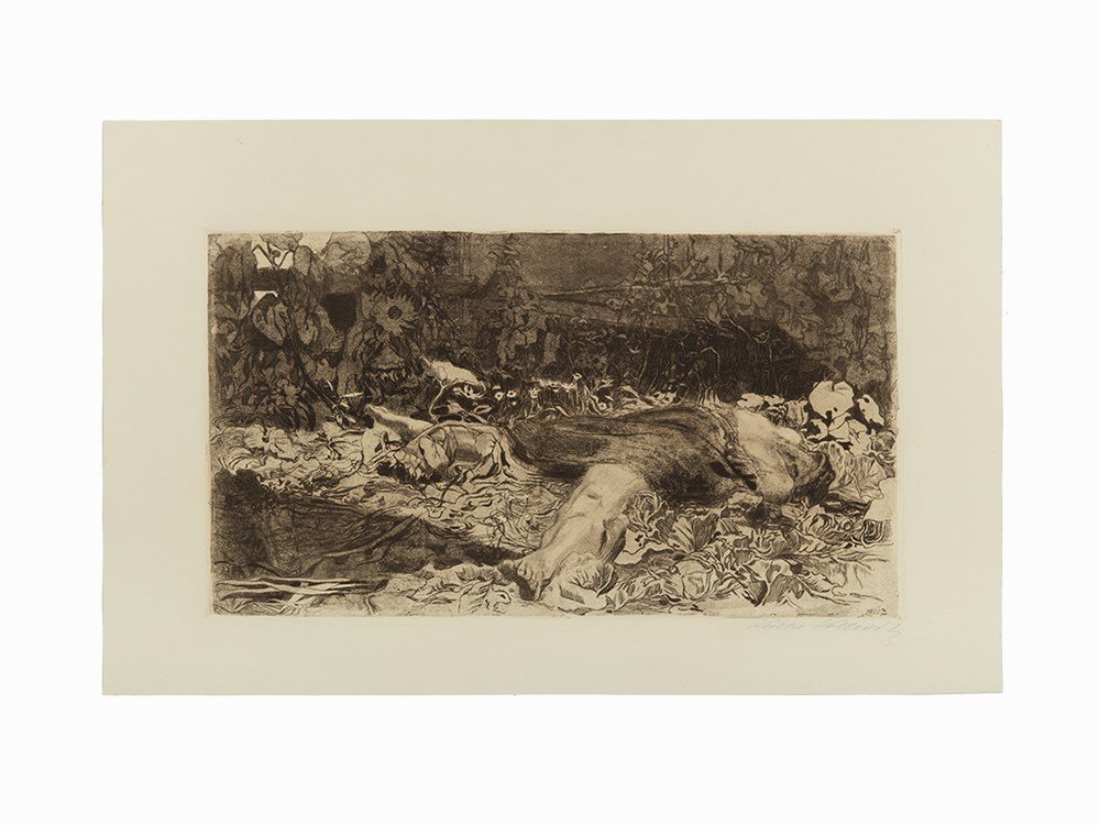 Käthe Kollwitz, Etching, ‘Vergewaltigt (Raped)’, 1907: Etching, aquatint and soft-ground etching on heavy wove paper Germany, 1907 (printed in 1921) Käthe Kollwitz (1867-1945) – German painter, printmaker and sculptor ‘Vergewaltigt (Raped)’ Signed 