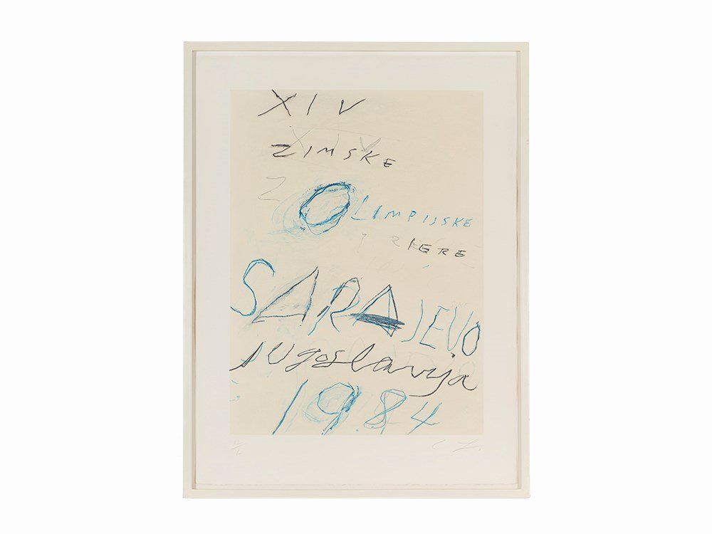 Cy Twombly, Lithograph and Aquatint, ‘Sarajevo’, Italy,: Lithograph and aquatint on cream wove paper Italy, 1984 Cy Twombly (1928-2011) – American Post-Abstract Expressionist ‘Sarajevo’ Signed with artist’s initials in pencil lower right ‘CT.’ N
