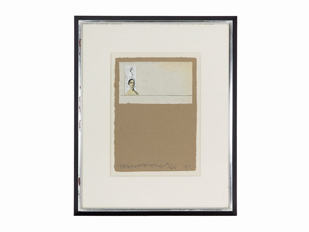 Robert Rauschenberg, Mixed Media, ‘Shirtboard’, USA,: Mixed media with collage on heavy board paper USA, 1991 Robert Rauschenberg (1925-2008) – American postmodern artist ‘Shirtboard (from Shirtboards, Morocco, Italy ’52 Portfolio)’ Signed and da