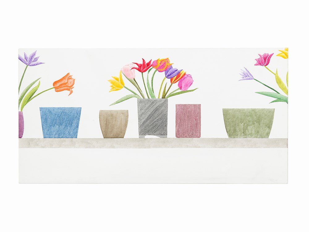 Ed Baynard, Acrylic on Canvas, ‘Still Life in Motion’,: Acrylic on canvas USA, 2008 Ed Baynard (b. 1940) – American painter ‘Still Life in Motion (Spring 2008)’ Signed, titled, inscribed and dated in ink verso ‘”Still Life in Motion” (“Spring