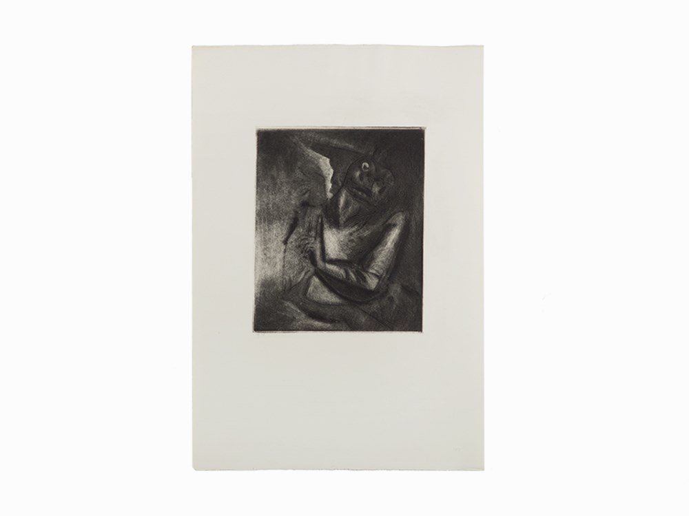 José Clemente Orozco, Aquatint, ‘Demon II’, Mexico,: Aquatint on handmade 1947 wove paper Mexico, 1944 (printed in 1951) José Clemente Orozco (1883-1949) – Mexican muralist ‘Demon II’ Numbered in pencil lower left ‘15/75’ Titled, inscribed, d