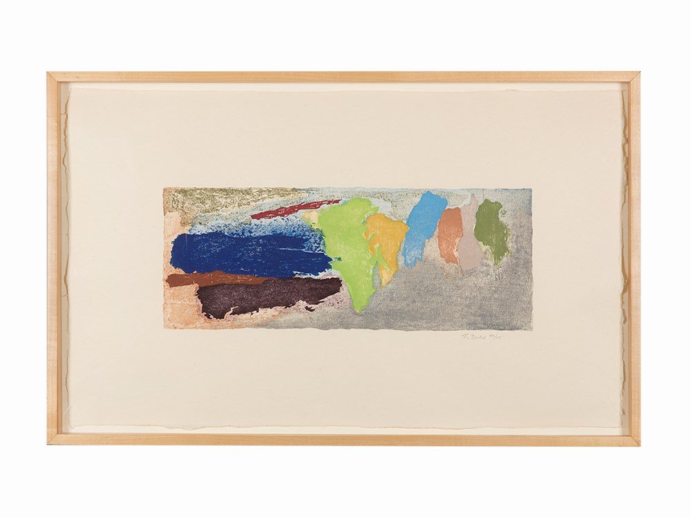 Friedel Dzubas, Color Lithograph, Untitled, USA, 20th: Color lithograph on wove paper USA, 20th century Friedel Dzubas (1915-1994) – American abstract painter Signed in pencil lower right ‘F. Dzubas’ Numbered in pencil lower right ’40/45’ Full m