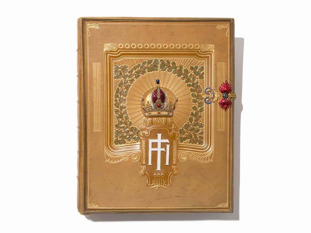 Hoffmann, “Viribus Unitis: Das Buch vom Kaiser,”: Josef Hoffmann (& Wiener Werkstätte) (1870-1956) – Austrian architect and designer Vienna: Max Herzig, C. 1898 Featuring illustrations by fifteen artists, including Wiener Werkstätte co-founders J