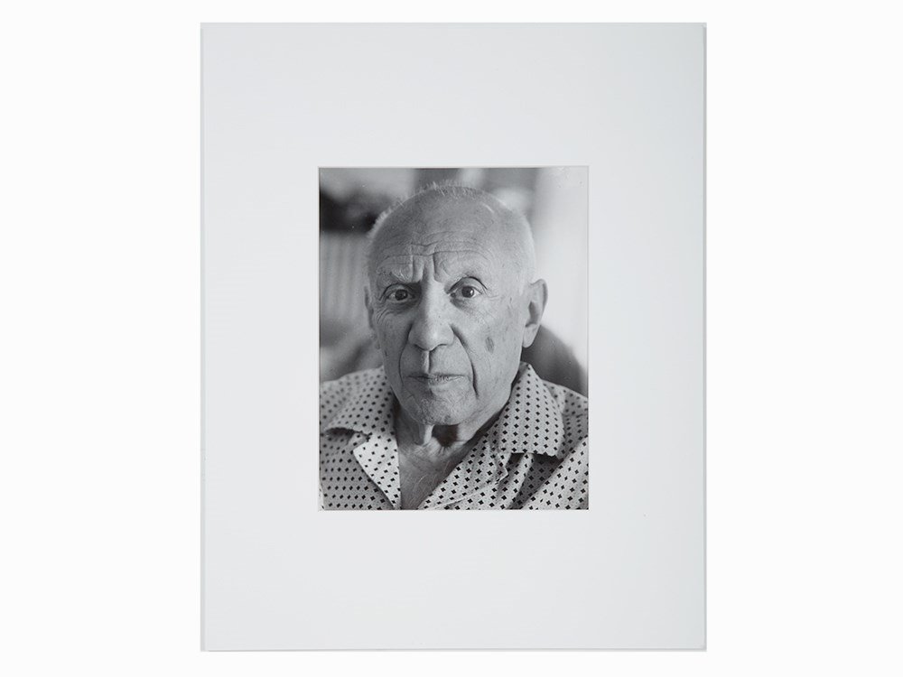 Brassaï, Gelatin Silver Print, ‘Portrait of Picasso’,: Gelatin silver print France, 1966 Brassaï (1899-1985) – French street photographer With photographer’s ink stamp verso, Faubourg St. Jacques, Paris Inscribed in blue ink in an unknown hand verso