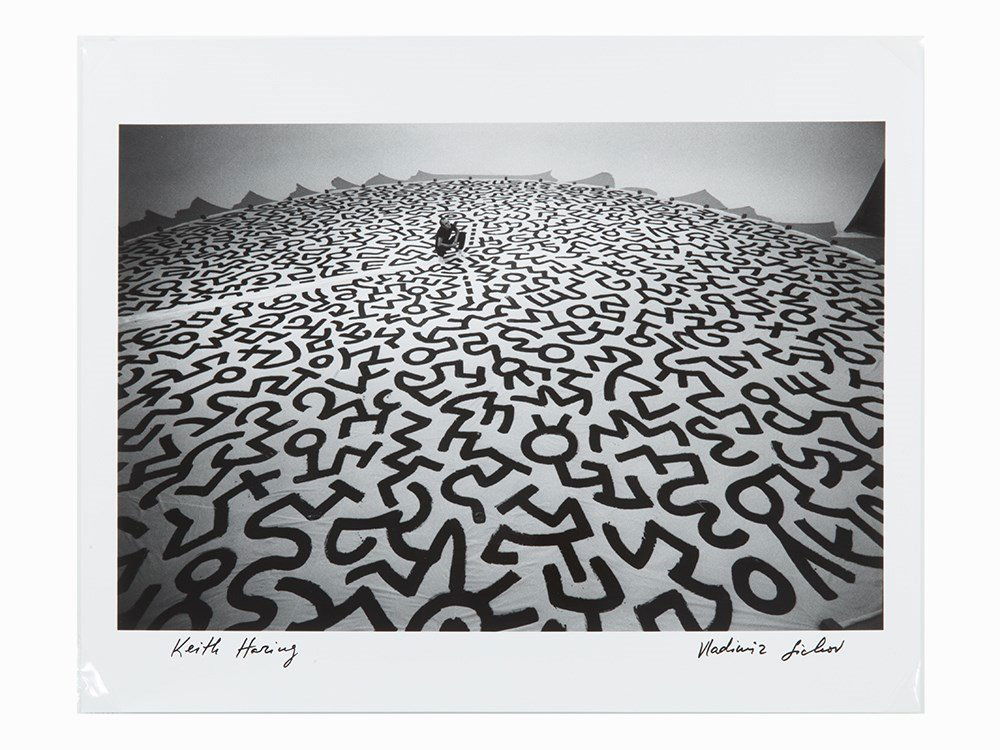 Vladimir Sichov, Gelatin Silver Print, ‘Keith Haring’,: Gelatin silver print USA, 1987, printed later Vladimir Sichov (b. 1945) – Russian photographer Signed and titled in ink lower margin ‘Keith Haring Vladimir Sichov’ Titled, inscribed and dated in