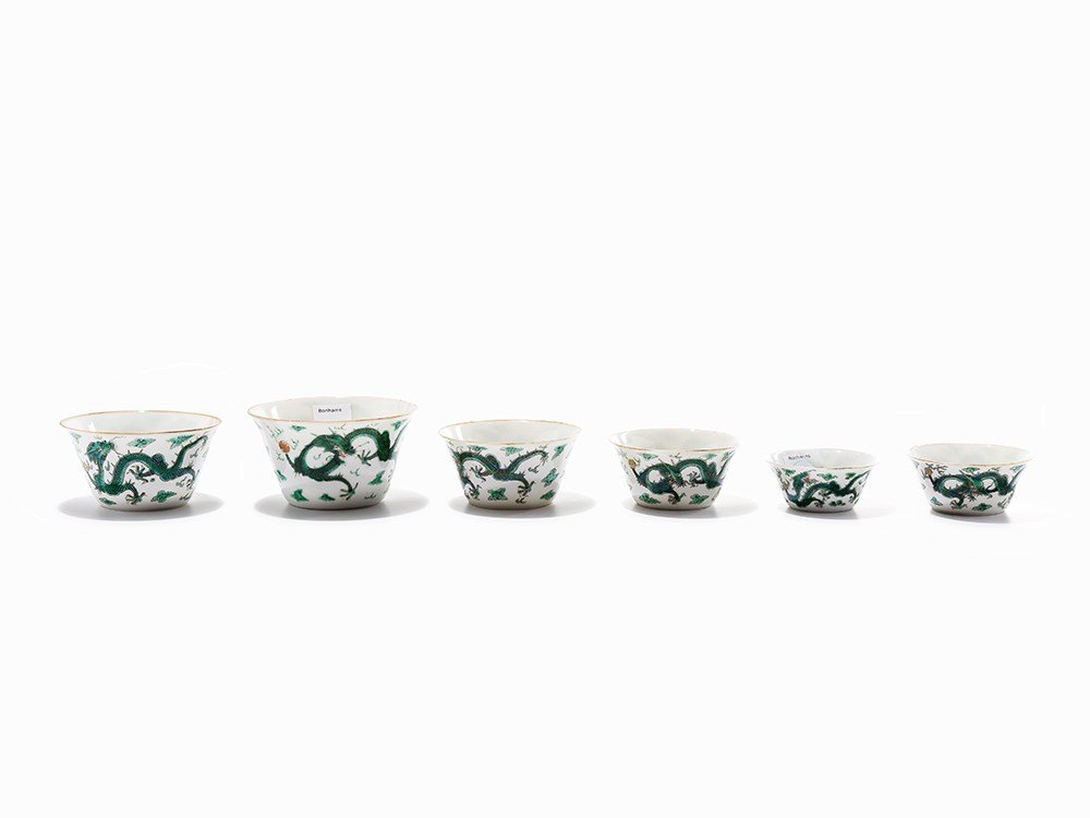 Set of Six Enamel Porcelain Nesting Cups, 19th/20th C. (1 of 10)