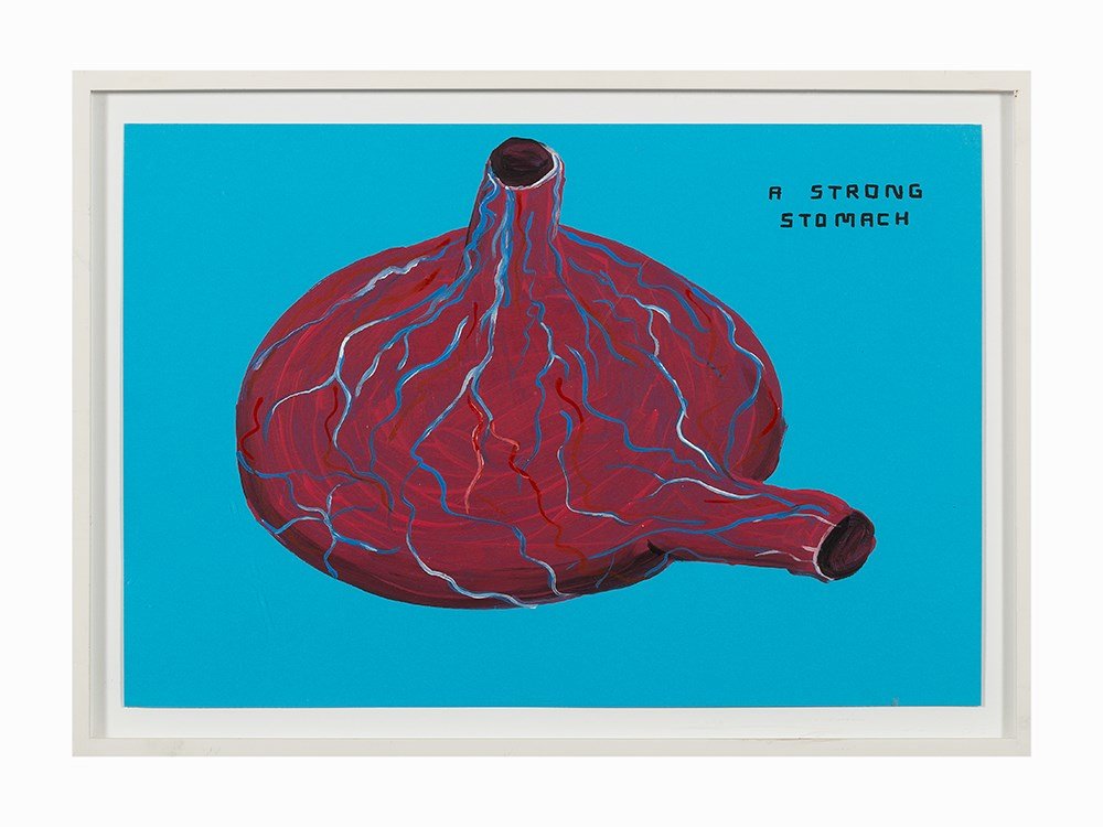 David Shrigley, ‘A Strong Stomach’, Acrylic, 2001: Acrylic on paper United Kingdom, 2001 David Shrigley (b. 1968) – British artist Framed Dimensions: 11 x 16 ½ in. (27.9 x 41.9 cm.) Frame dimensions: 13 x 18 ¼ in. (33 x 46.4 cm.) Very good conditi