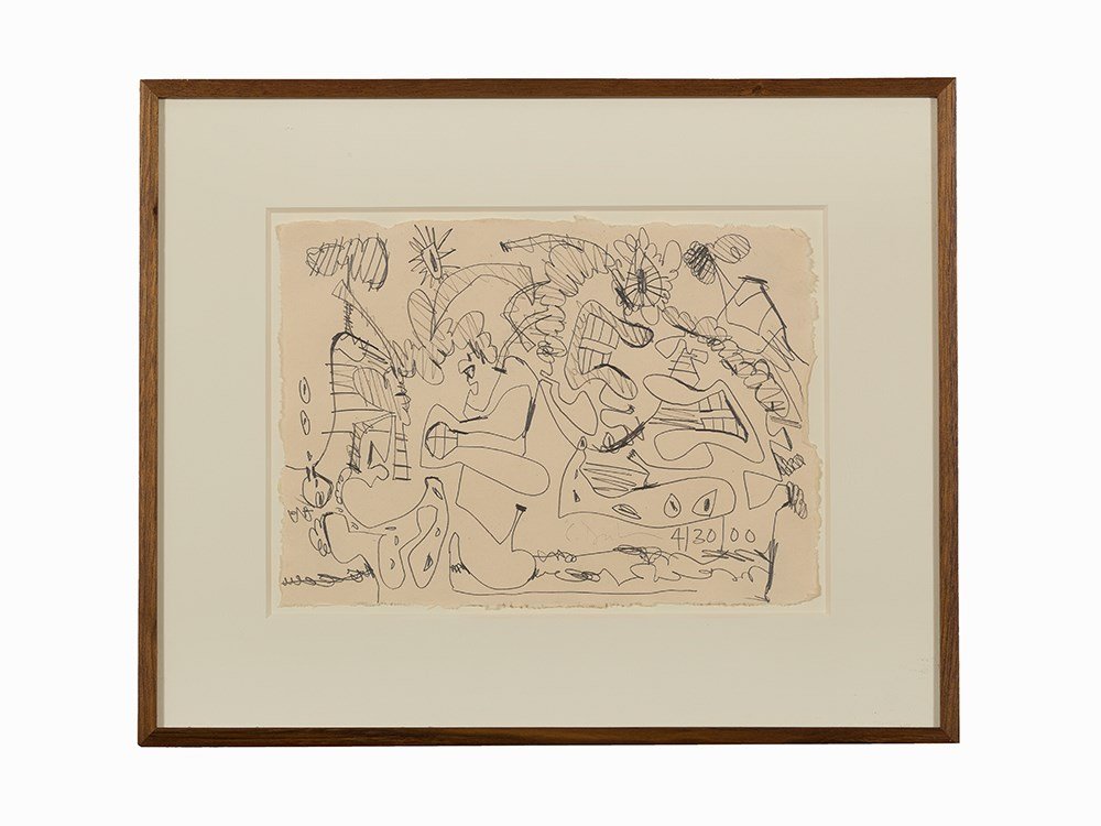 Carroll Dunham, Untitled, Pencil, 2000: Pencil on paper USA, 2000 Carroll Dunham (b. 1949) – American painter Signed and dated in pencil ‘4/30/00’ Framed and matted Dimensions: 8 ½ x 11 ¾ in. (21.6 x 29.8 cm.) Frame dimensions: 15 x