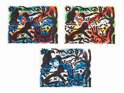 A.R. Penck, ‘The Situation Now’, Group of 3: Group of 3 lithographs in colors on wove paper Germany, 1992 A.R. Penck (b. 1939) – German Neo-Expressionist artist The Situation Now (Day) signed in pencil and numbered ‘7/30’ The Situation Now