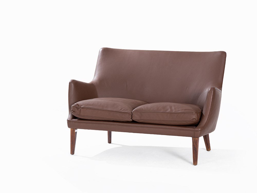 Arne Vodder, Leather Sofa, Ian Schlecter, Denmark, 1953: Rosewood, leather Denmark, 1953 Design: Arne Vodder (1926-2009) – Danish architect Designer, representative of ‘Danish Modern’ Manufacturer: Ian Schlecter Removable seat cushions Dimensions: 78.