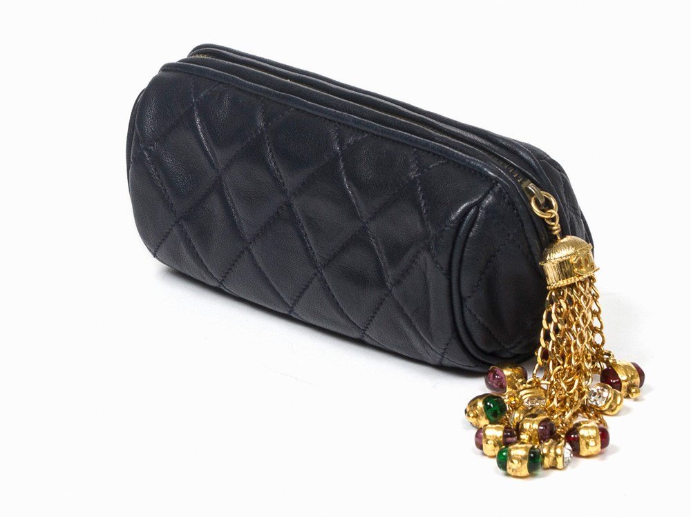 Chanel, Quilted Navy Leather Pouch & Jeweled Tassel, (1 of 7)