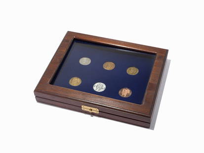 Meyer Vaisman, ‘Coins’, Metal Coins, 1989: Six metal coins in cherry wood box USA, 1989 Meyer Vaisman (b. 1960) – Venezuelan artist Signed in ink and numbered ‘30/50’ on a label verso Published by Editions Ilene Kurtz, New York 