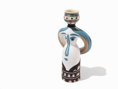 Pablo Picasso, ‘Lampe Femme’, Ceramic Vase, 1955: Auction announcements 19th February 2016 Lot 28: The selling price was wrong, the correct price is $5,000. The estimate was wrong, the correct estimate is $25,000. Partially glazed and painted ceramic