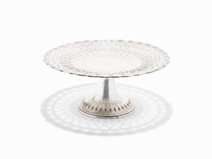 Tiffany & Co., Silver Cake Stand, New York, C. 1907: Sterling silver New York, C. 1907 Tiffany & Co. – a celebrated manufacturer of fine jewelry and silver Hallmarks: ‘TIFFANY & CO. / MAKERS / STERLING SILVER / 925-1000 / 12 ½ IN.’ and pattern ma