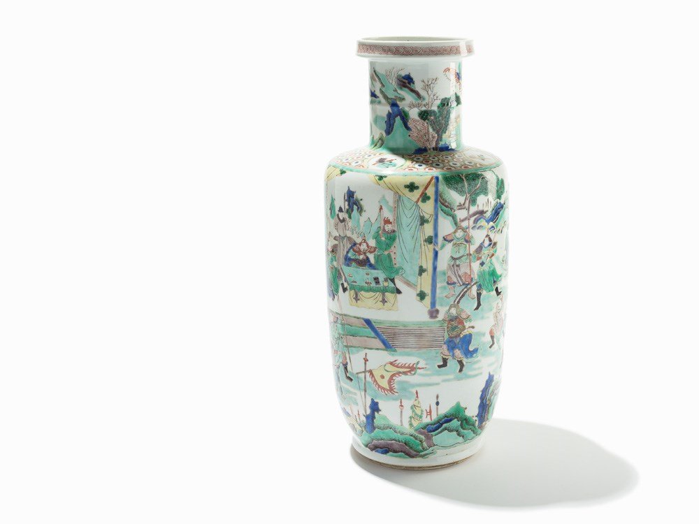 Large Famille Verte Rouleau Vase, Qing Dynasty (1 of 10)