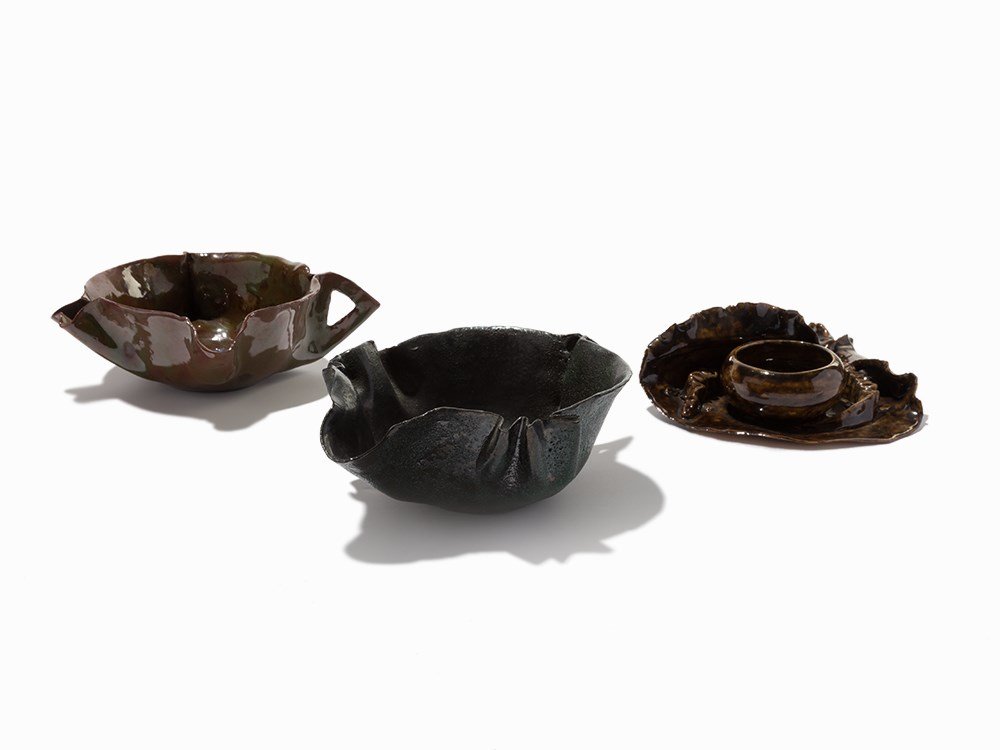 George Edgar Ohr, Three Earthenware Glazed Vessels, ca. (1 of 10)