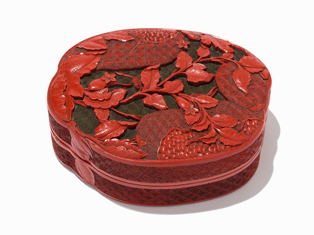 Carved Cinnabar Lacquer Box with Pomegranates, Qianlong (1 of 10)