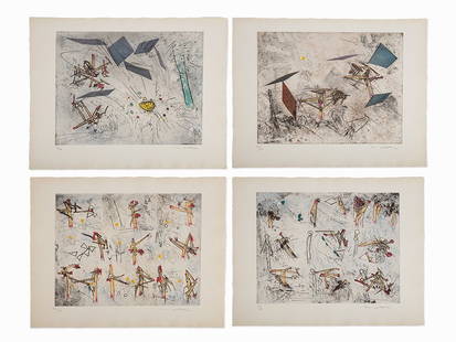 Roberto Matta, “Comicstrip,” Set of 4 prints, 20th C.: Color aquatint on paper USA, 20th Century Roberto Matta (1911-2002) - Chilean architect and Surrealist artist Publisher: Editions by Allan Frumkin Gallery, Chicago Each one signed in pencil "Matta"