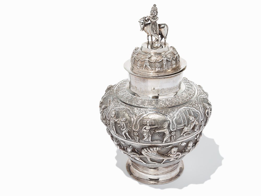 Repoussé Silver Vase & Cover, India, Late 19th/Early (1 of 10)