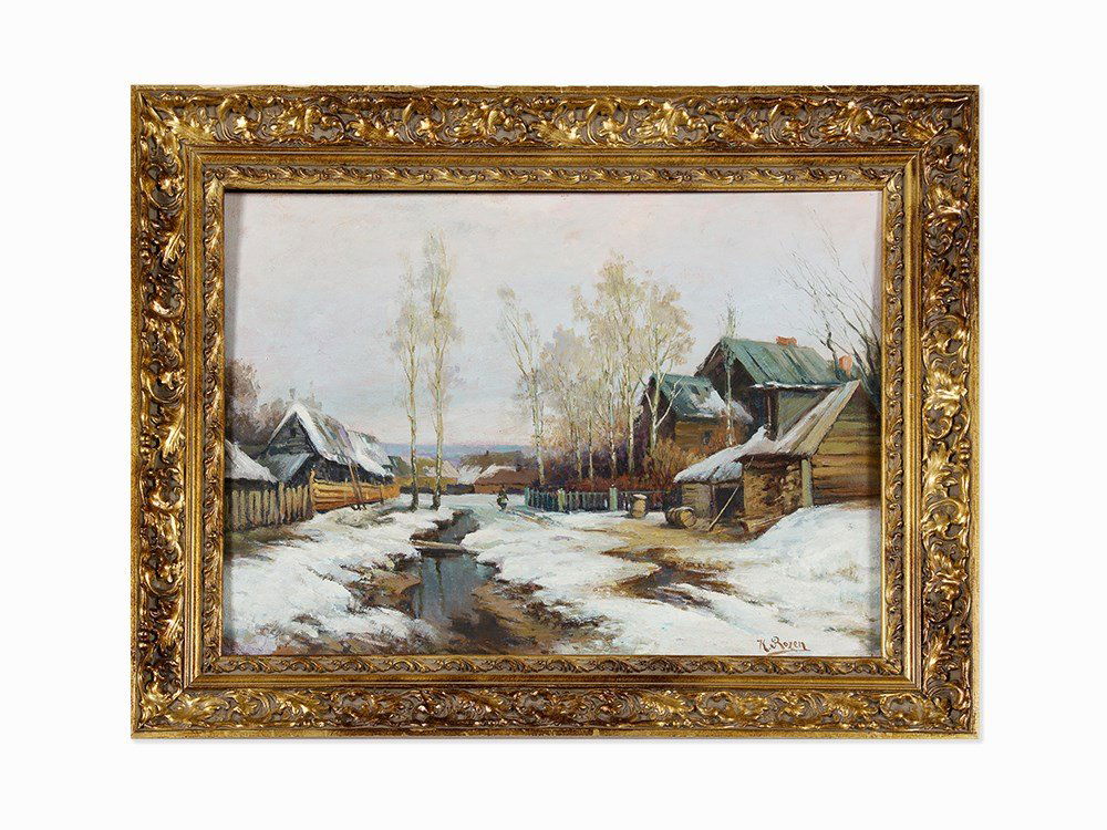 Karl Rozen, Winter Village, Oil on Board (1 of 6)