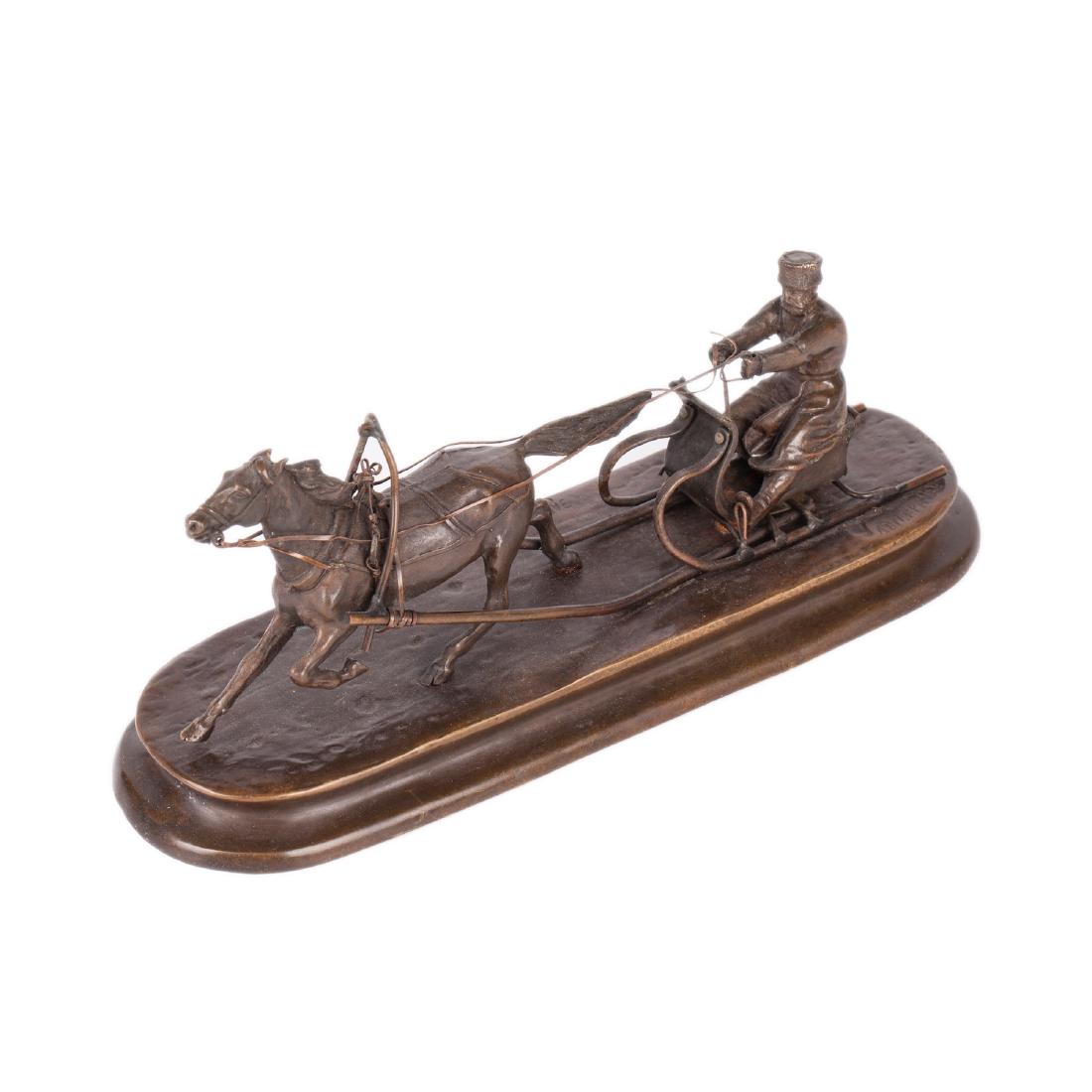 Russian bronze by Vasiliy Grachev "Winter sleigh": Russian bronze by Vasiliy Grachev "Winter sleigh". Woerfel factory. Petersburg, the end of the 19th century. Dimensions: 9.5 x 24 x 8 cm.