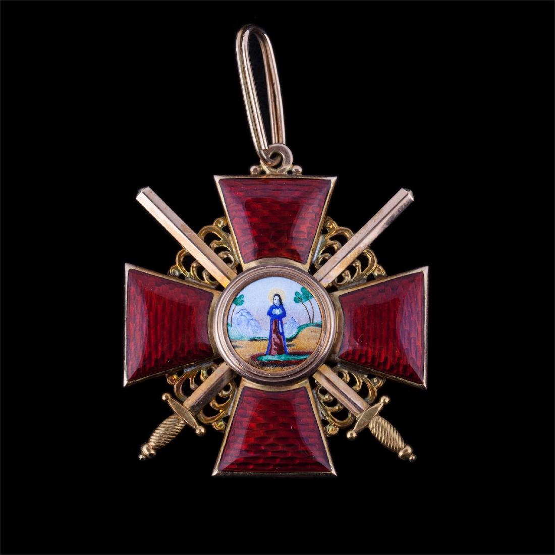 Russian order of Saint Anna, 2nd class: Russian order of Saint Anna, 2nd class. Gold, guilloche enamel. Maker's mark of V. Agafonov. Moscow, 1898-1908. Dimensions: 5.4 x 4.8 cm. Weight: 26.5 g.