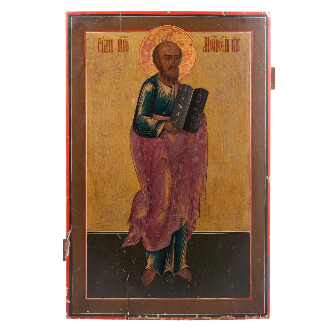 Russian icon of Saint Prophet Moses: Russian icon of Saint Prophet Moses. Wood, tempera. Central Russia region. First half of the 19th century. Dimensions: 53.5 x 36 cm.