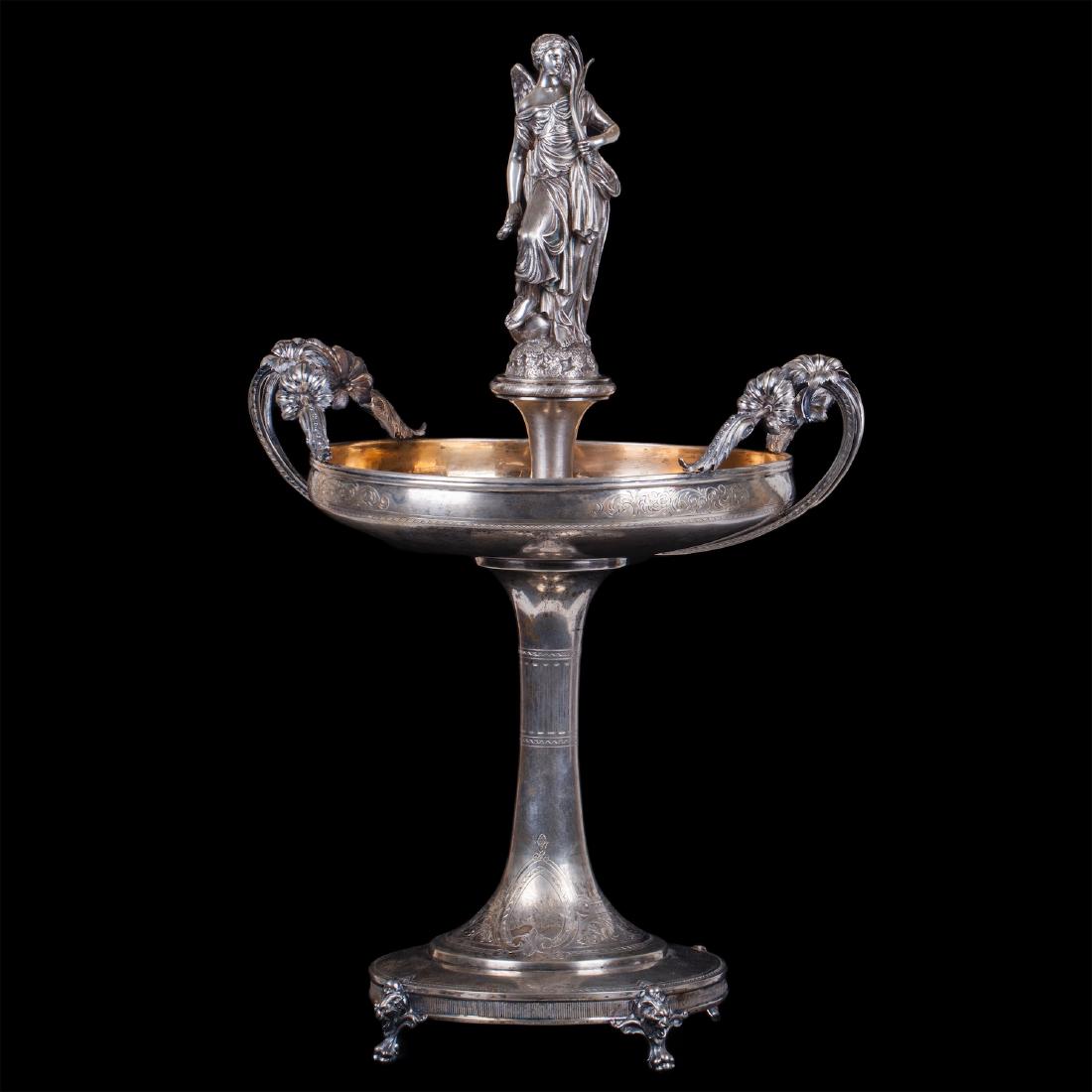 Massive silver figural centerpiece. L.Larson&Co: Massive silver figural centerpiece. Sweden, 1872 y. Maker's mark of L.Larson&Co. Weight: 3100 g. Dimensions: 75 x 47 x 36 cm.