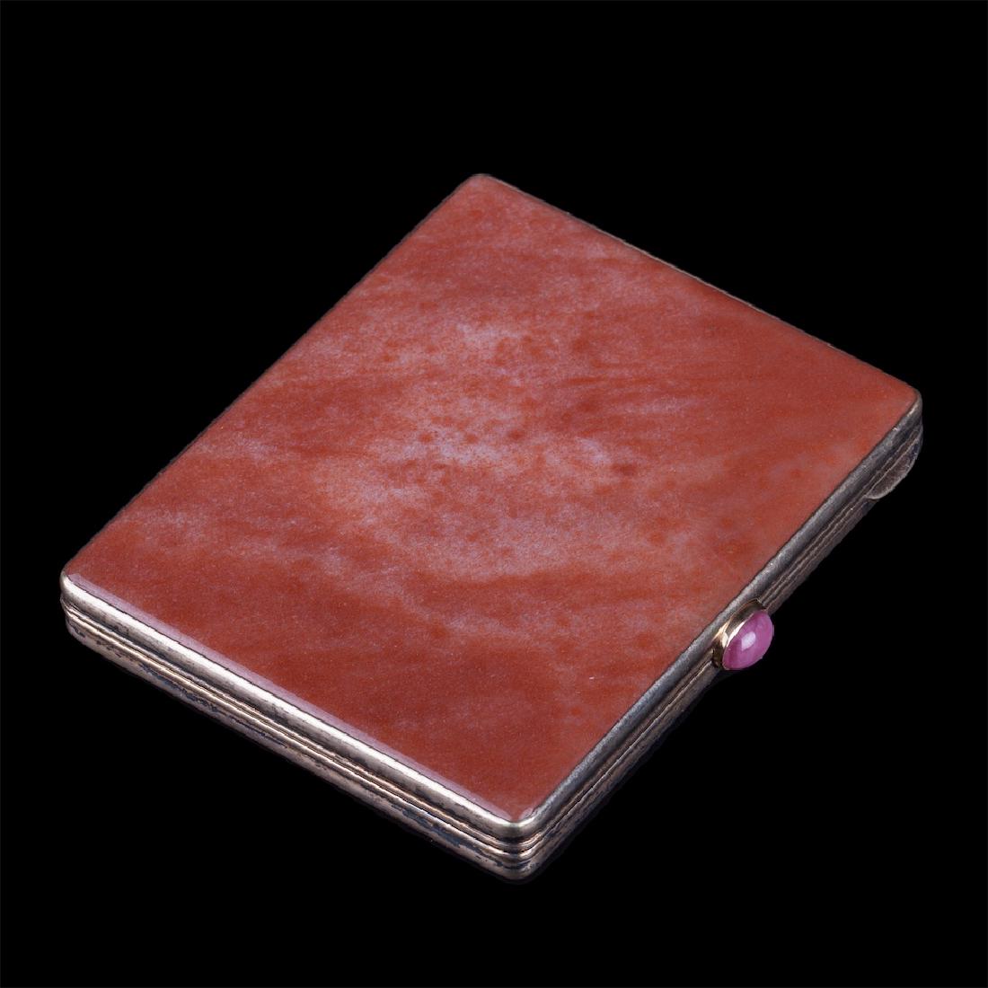 Soviet silver-gilt and quartzite cigarette case: Soviet era silver-gilt and quartzite cigarette case. Soviet Union, after 1958. Dimensions: 8.2 Ñ… 10 Ñ… 1.2 cm. Weight: 184 g.