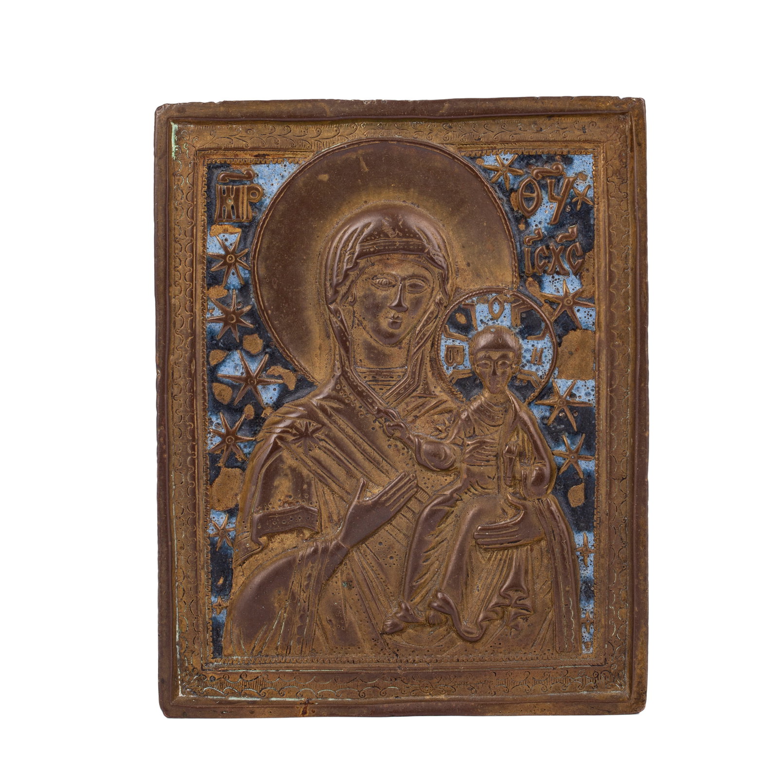 A Russian brass and enamel icon of "Mother of God of Smolensk" (1 of 5)