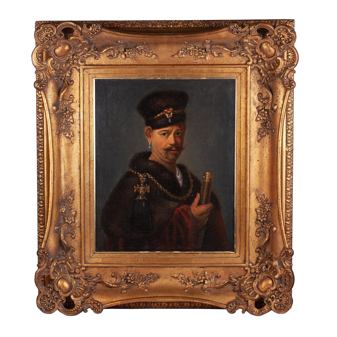 After Rembrandt - Copy of "Portrait of a Polish Nobleman", signed in Cyrillic and dated 1849: Ekaterina Ridievskaya, after Rembrandt van Rijn - Copy of "Portrait of a Polish Nobleman"Signed in Cyrillic and dated 1849.Oil on canvas.Dimensions without frame: 46 x 38 cm.A 19th-century copy after 