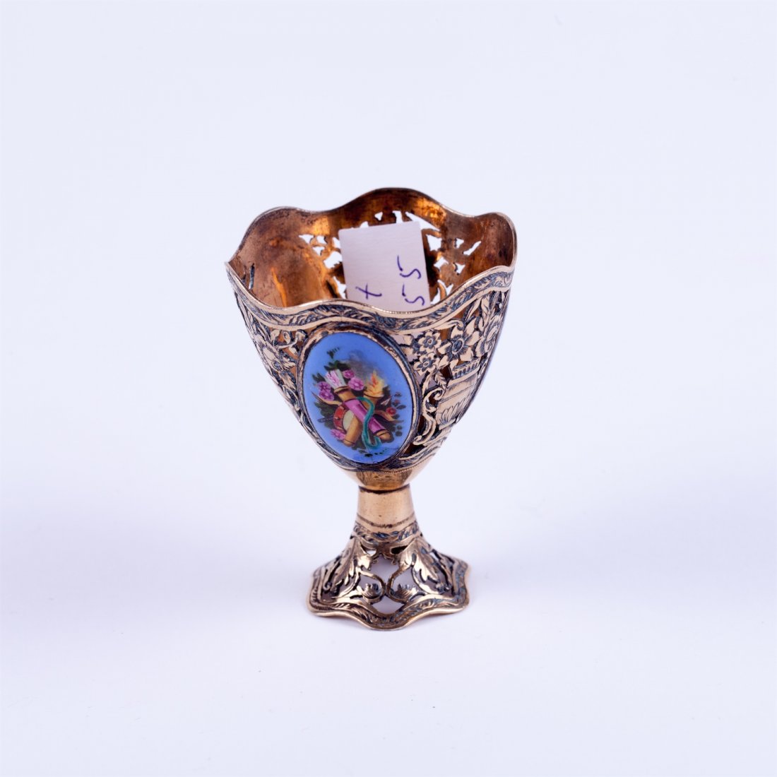 Silver stand for egg.: Silver stand for egg. Gilded silver with enamel. Weight: 27 gr. Height: 57 mm.