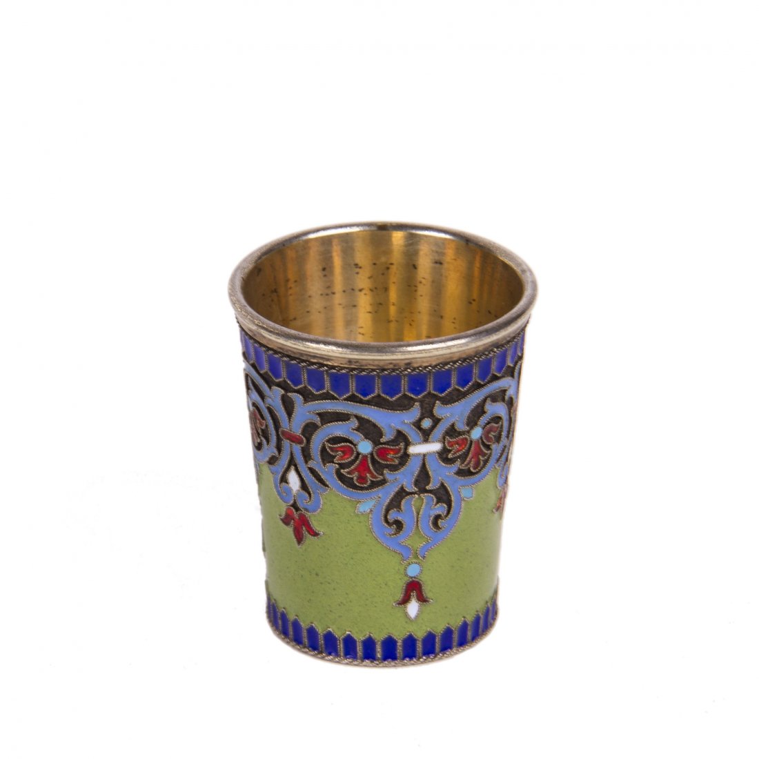 Unusual Russian silver-gilt and guilloche enamel beaker: Unusual Russian silver-gilt and guilloche enamel beaker. Maker's mark of Alexander Petrov, who worked also on Faberge. Grachev Brothers trade firm. Petersburg, the end of the 19th century. Height: 42
