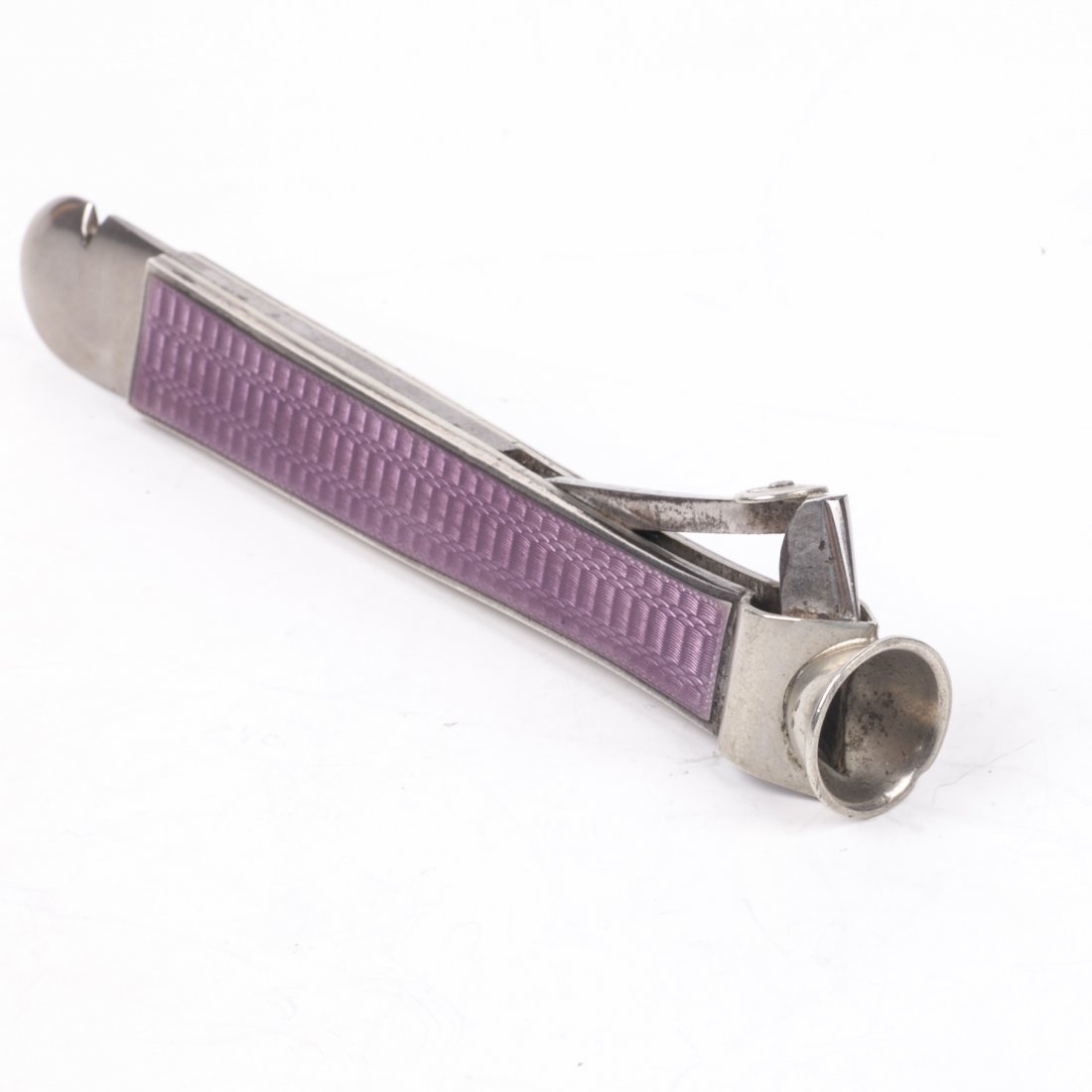 Antique enamel cigar cutter: Antique enamel cigar cutter. Purple enamel. Length: 12.3 cm.