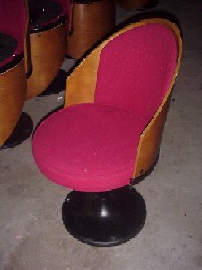 264: Walnut backed swivel Pub/Cafe/Restaurant chairs.: Walnut backed swivel Pub/Cafe/Restaurant chairs with heavy cast iron bases that stay firmly on the ground, perfect for a kitting out a big hall. Very good condition, upholstery perfect & surprisingly