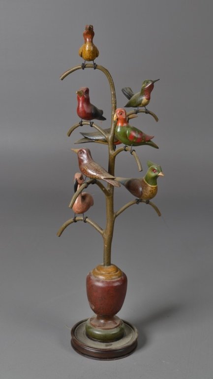An American Carved And Painted Bird Tree (1 of 4)
