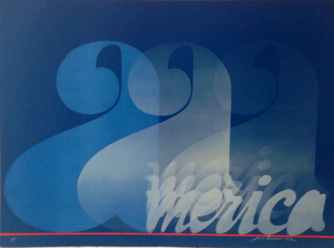"America" serigraph by Jack Brusca: Hand signed serigraph from 1972 that measures 22" x 30" from an edition of 200. Available is 1 Artist Proof from the series.
