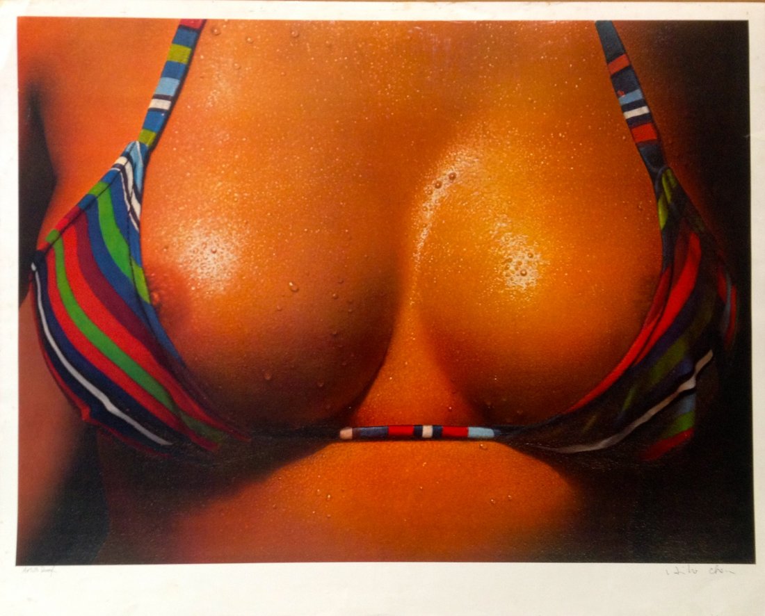 "Top Bikini" lithograph by Hilo Chen: Hand signed offset lithograph from 1975. This artist proof measures 33" x 41".