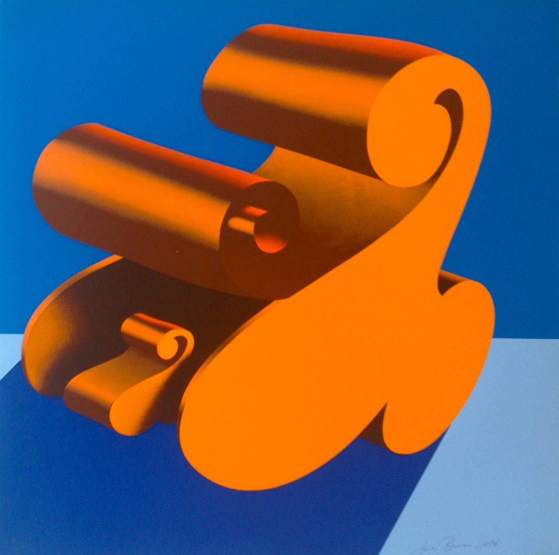 "A" serigraph by Jack Brusca: Hand signed and numbered serigraph from 1974 that measures 27" x 27" from an edition of 100. Artist Proof #II/XXX is available.