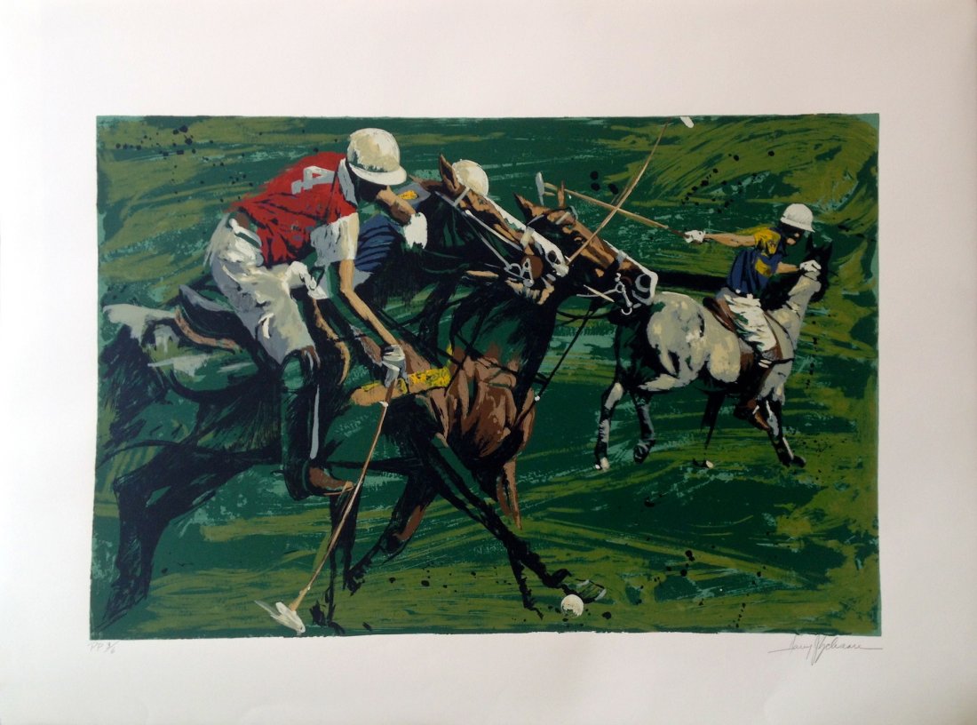 "Polo II" serigraph by Harry Schaare: Hand signed and numbered serigraph that measures 34" x 45" from an edition of 325. Available is Printer's Proof #3/6 from the series.